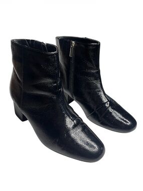 comfortview Black Patent Leather Ankle Booties with Side Zip